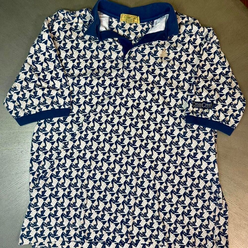 ⛳️ Vintage 1996 Cross Creek Pro Collection "Chippendale" Geometric Golf Polo L